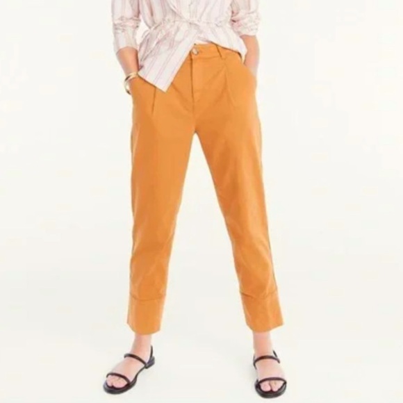 J. Crew | Pleated Cropped Straight Chino Pant in
Burnt Caramel Size 8 - Picture 1 of 9